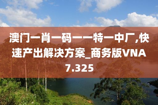 澳门一肖一码一一特一中厂,快速产出解决方案_商务版VNA7.325